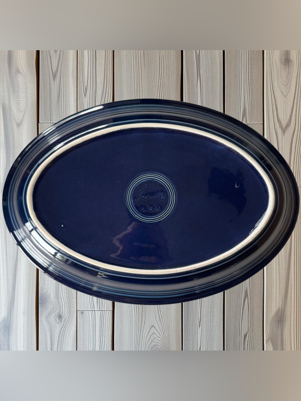 Fiesta Cobalt Blue Oval Ceramic Platter 13.25 In USA Glossy Homer Laughlin - Picture 4 of 9